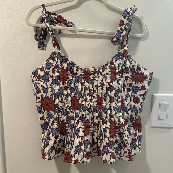 Anthropologie x Let Me Be Tie Strap Muted Floral Peplum Tank Sz Medium - Picture 2 of 10